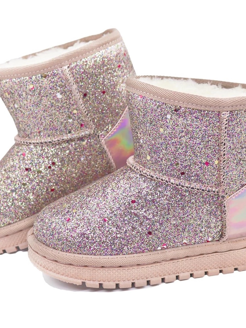 Toddler Sparkling Pink Glitter Short Winter Blonde Boots